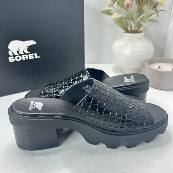 Sorel Joanie Heel Slide Leather Sandals Black NL5085-010 Women's 10 NWB - Picture 6 of 9